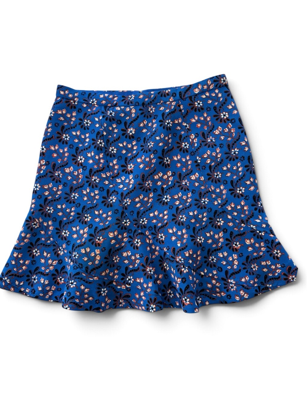 J.Crew Size 0 Blue Floral Ruffle Hem Mini Skirt Fully Lined Preppy